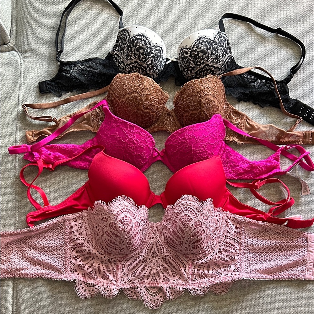 Victoria's Secret Lace Push-Up Bra Collection - Black, Brown, Pink, Red